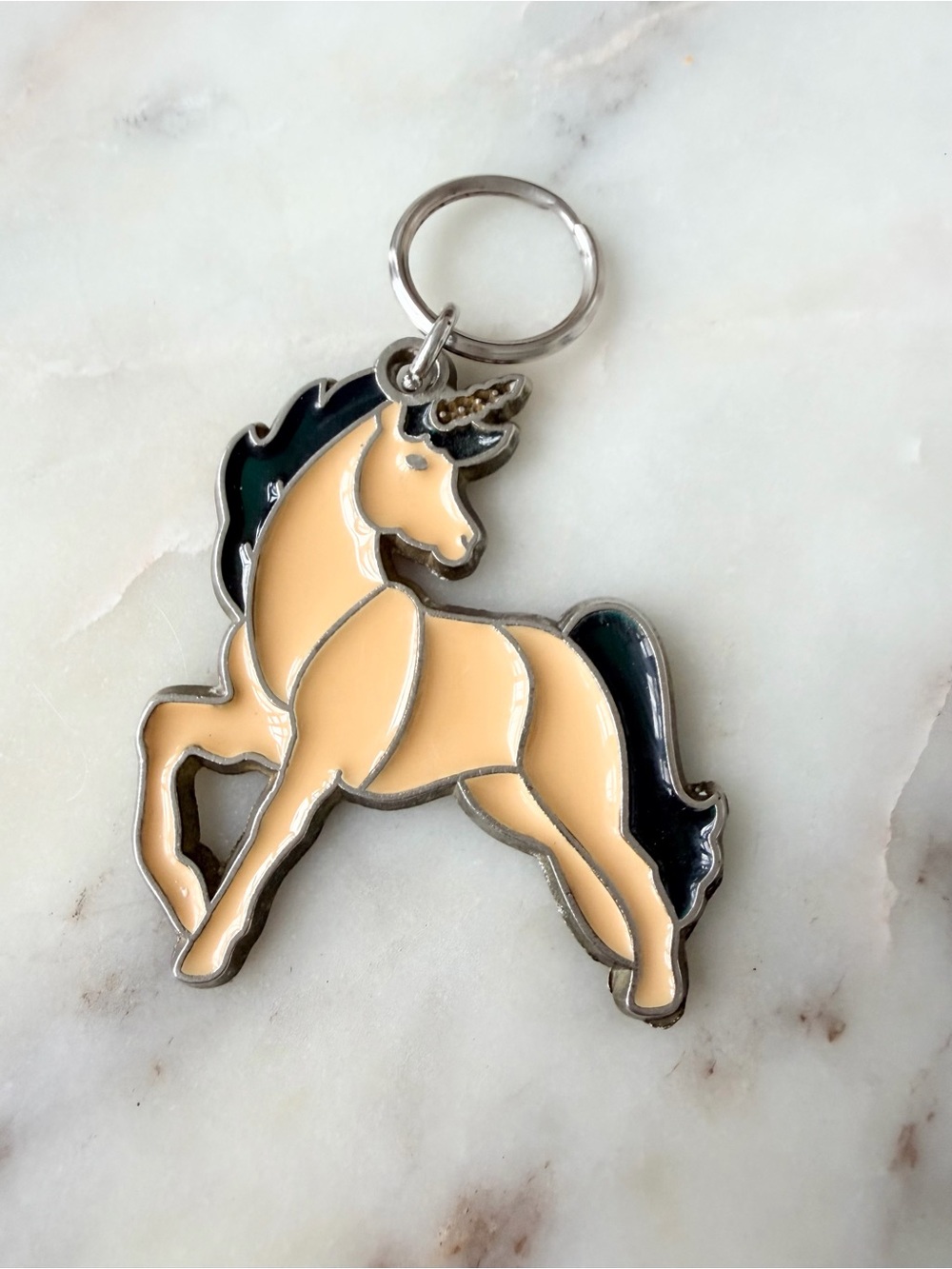 Pegasus Vintage Enamel Cream and Black Unicorn Keychain